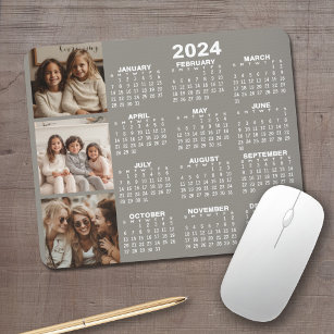 2024 Calendar with 3 Photo Collage - taupe Mouse Mat