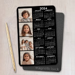 2024 Calendar with 4 Photo Collage - black Magnet<br><div class="desc">A 4 photo collage with a calendar. A fun item for the New Year. Add 4 square photos to this design.</div>