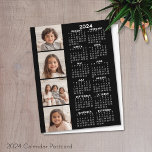 2024 Calendar with 4 Photo Collage - black Postcard<br><div class="desc">A 4 photo collage with a calendar. A fun item for the New Year. Add 4 square photos to this design. With a little bit of work,  you can change the background colour and the calendar colour when you click on the customise option and choose different colours.</div>