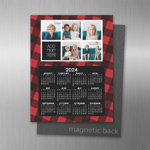 2024 Calendar with 5 Photo collage - buffalo plaid Magnetic Dry Erase Sheet