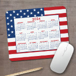 2024 Calendar with American Flag - Red White Blue Mouse Mat<br><div class="desc">A 2024 calendar with a red,  white and blue USA flag in the background. A fun item for the New Year.</div>