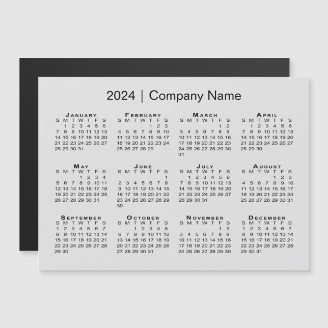 2024 Calendar with Company Name Grey Magnet (Front/Back)