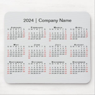 2024 Calendar with Company Name on Light Grey Mouse Mat