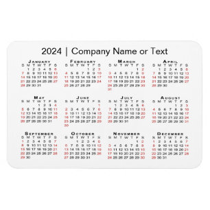 2024 Calendar with Custom Text Black Red White Magnet