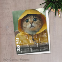 2024 Calendar with cute cat dressed in yellow