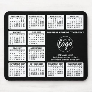 2024 Calendar with logo, Contact Information Black Mouse Mat