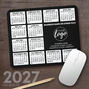 2024 Calendar with logo, Contact Information Black Mouse Mat