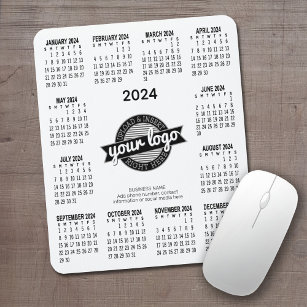2024 Calendar with logo, Contact Information White Mouse Mat