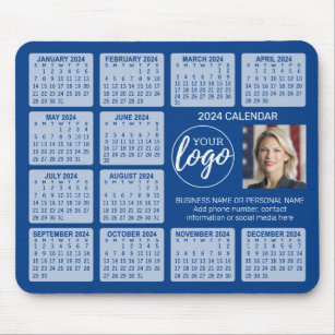 2024 Calendar with logo, Photo and Text - Blue Mouse Mat