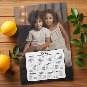 2024 Calendar with Photo - Basic Black White Tea Towel