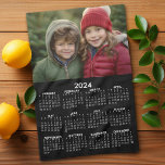 2024 Calendar with Photo - Basic Black White Tea Towel<br><div class="desc">A very useful item for the kitchen. A 2024 calendar with a place for a family photo at the top. This shows a full year view of all dates.</div>