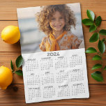 2024 Calendar with Photo Basic Grey White Tea Towel<br><div class="desc">A very useful item for school or home office. A standard calendar with a photo on the top. This shows a full year view of all dates.</div>