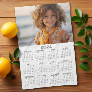 2024 Calendar with Photo Basic Grey White Tea Towel