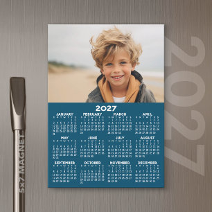 2024 Calendar with Photo Blue White Magnetic Card