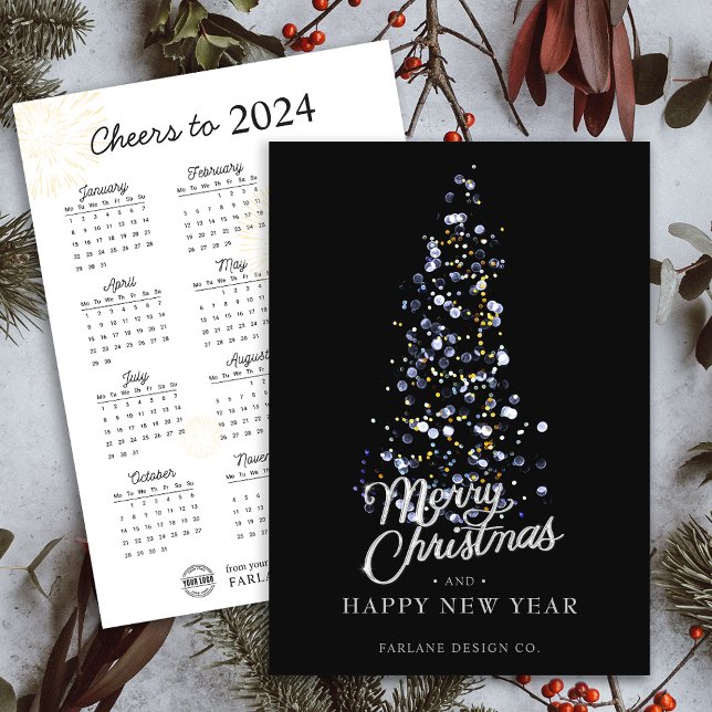 2024 Calendar Xmas Tree Business Logo Holiday Card (2024 Calendar Xmas Tree Business Logo Holiday Card)