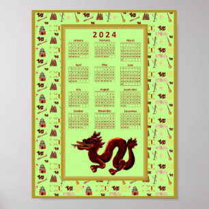 2024 Calendar Year of The Dragon Music Luck Poster