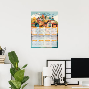 2024 Charming Village Calendar  Poster