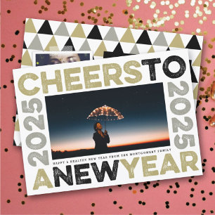 2024 Cheers To A New Year Typography Blocks Photo Holiday Card