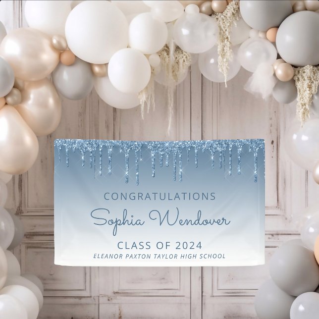 2024 Chic Blue Glitter Drip Graduation Banner (Creator Uploaded)