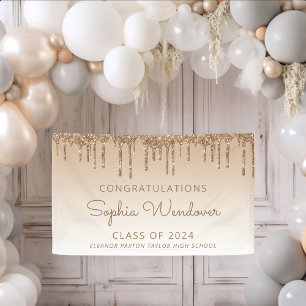 2024 Chic Gold Glitter Drip Graduation Banner