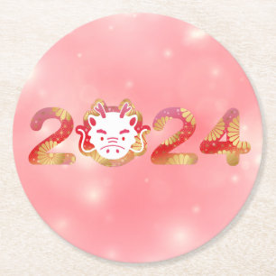 2024, Chinese New Year, Dragon Round Paper Coaster