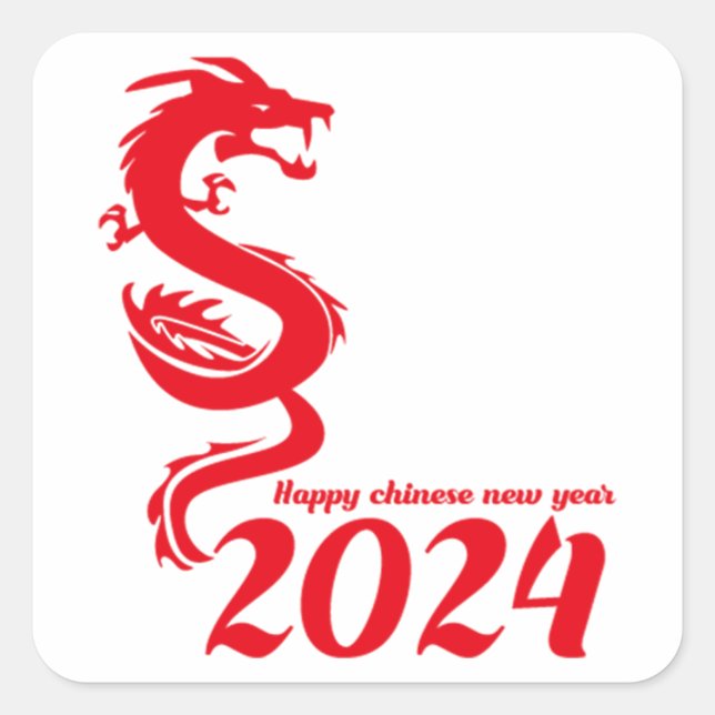 2024 Chinese New Year: Happy Year of the Dragon Square Sticker (Front)