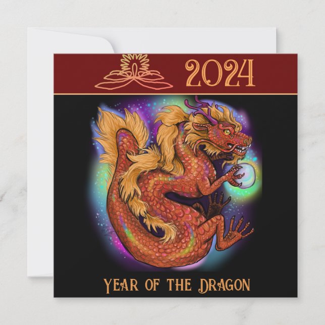 2024 Chinese Zodiac Year of the Dragon New Years Invitation (Front)