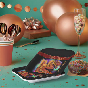 2024 Chinese Zodiac Year of the Dragon New Years Paper Plate
