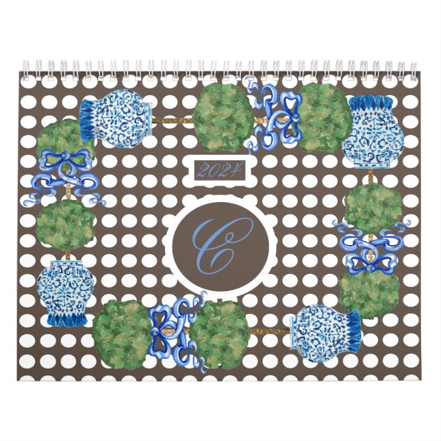 2024 Chinoiserie Garden Topiary Ginger Jar Jars Calendar (Cover)