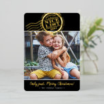 2024 CHRISTMAS PHOTO cute Nice List stamp black Foil Holiday Card<br><div class="desc">by kat massard >>> WWW.SIMPLYSWEETPAPERIE.COM <<<
A funny card design featuring a stamp design saying "NICE LIST" in shiny foil. Portrait style to display your beautiful family too with tall photo.
CONTACT ME if you need help to get your photo to fit perfectly kat@simplysweetpaperie.com</div>