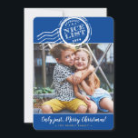 2024 CHRISTMAS PHOTO funny nice list stamp blue Holiday Card<br><div class="desc">by kat massard >>> www.simplysweetPAPERIE.com <<< A fun design with authentic Santa's Approval stamp - NICE LIST! Did your kids make it? TIPS 1. To resize / reposition the photo hit the "customise it" button. 2. You can also change the fonts, move and add more text! NEED HELP GETTING YOUR...</div>