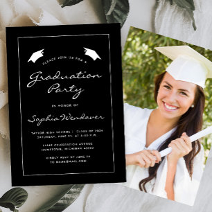 2024 Classic Black White Border Graduation Party Invitation