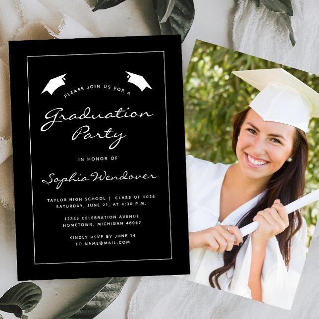 2024 Classic Black White Border Graduation Party Invitation (Creator Uploaded)