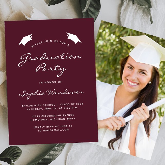 2024 Classic Burgundy White Graduation Party Invitation (Creator Uploaded)
