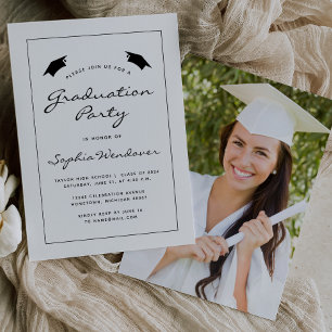 2024 Classic White Black Border Graduation Party Invitation