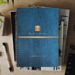 2024 Classy elegant blue leather gold monogrammed Planner<br><div class="desc">Luxury exclusive looking office or personal monogrammed planner featuring a faux copper metallic gold glitter square with your monogram name initials and a sparkling stripe over a stylish blue faux leather background. Suitable for small business, corporate or independant business professionals, personal branding or stylists specialists, makeup artists or beauty salons,...</div>