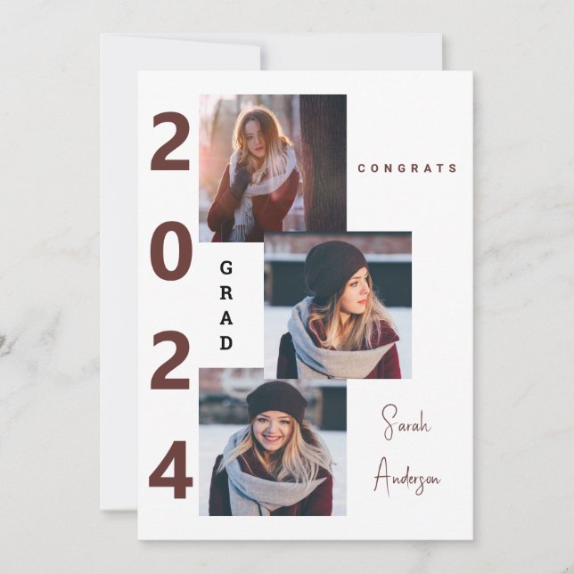 2024 Collage Photo Burgundy Grad Announcement (Front)