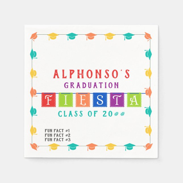 2024 Colourful Mexican Fiesta Graduation Fun Facts Napkin (Front)
