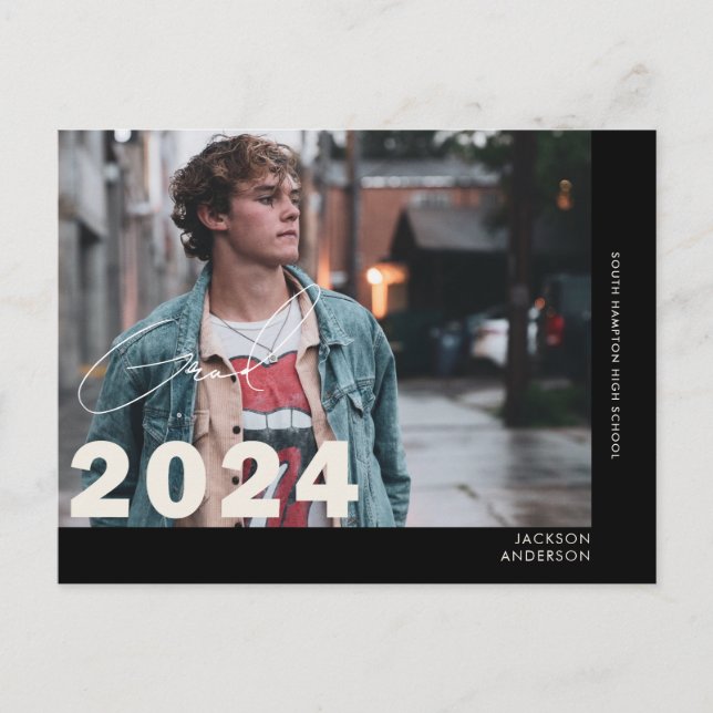 2024 Contemporary Student Photo Graduation Black Postcard (Front)