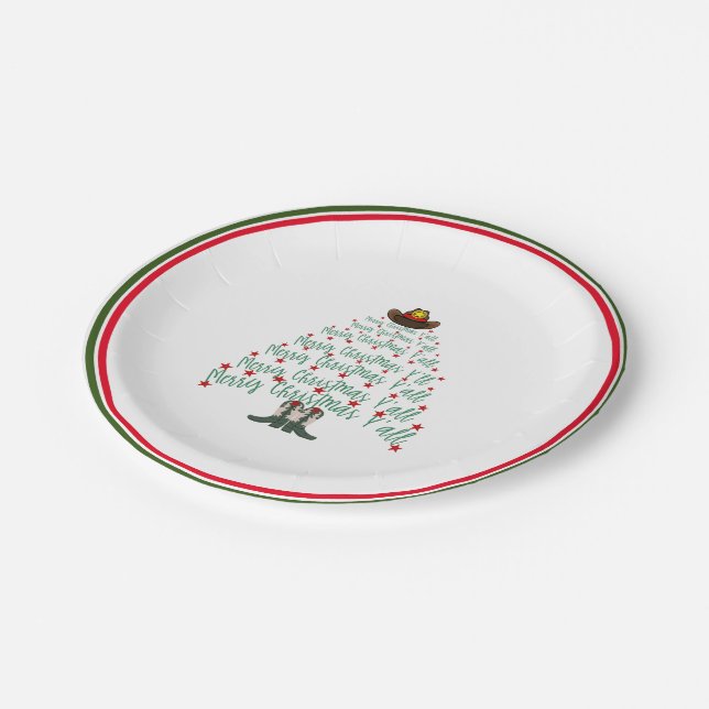 2024 Cowboy Christmas Tree guest Paper Plate (Angled)
