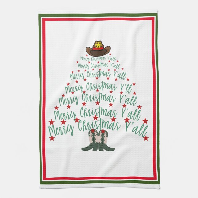 2024 Cowboy Christmas Tree  Tea Towel (Vertical)