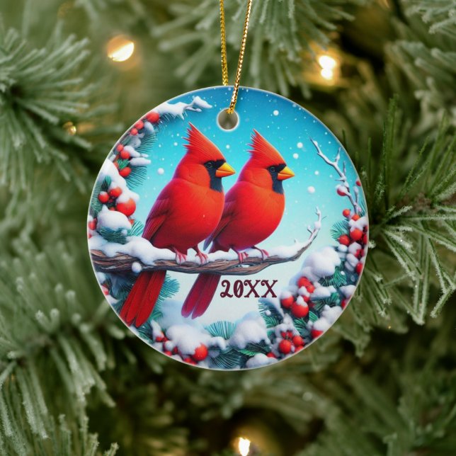 2024 Custom Traditional Red Cardinal Winter Scene Ceramic Tree Decoration (Tree)