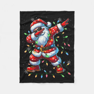 2024 Dabbing Santa Christmas Tree Lights Boys Men Fleece Blanket
