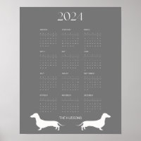 2024 Dark Grey Dachshund Silhouette Calendar