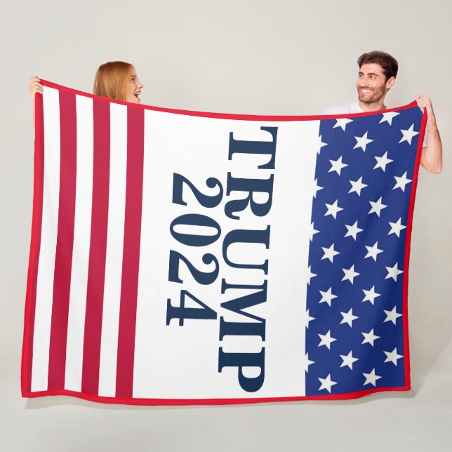 2024 Donald Trump American Flag Red White and Blue Fleece Blanket (In Situ)