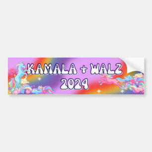 2024 Election Kamala + Walz Bumper Sticker Unicorn