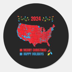 2024 Electoral Map Merry Christmas Trump Landslide Classic Round Sticker