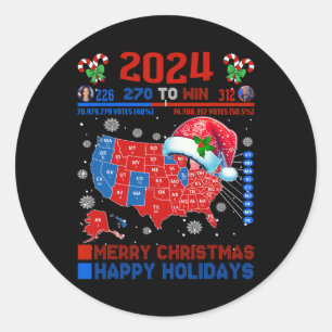 2024 Electoral Map Merry Christmas Trump Landslide Classic Round Sticker