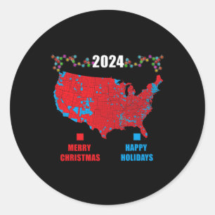2024 Electoral Map Merry Christmas Trump Landslide Classic Round Sticker