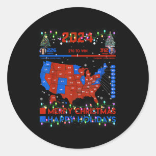 2024 Electoral Map Merry Christmas Trump Landslide Classic Round Sticker